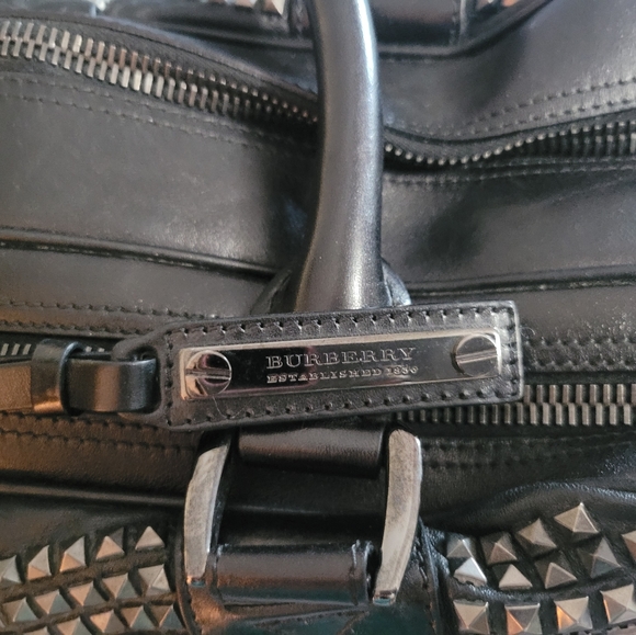 Burberry Prorsum Knight Studded Leather Satchel Handbag in Black / Gunmetal - Picture 2 of 4